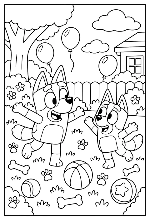 A pattern page of bones, paw prints, balloons and ball toys coloring page