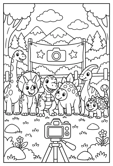 A dinosaur school photo day coloring page