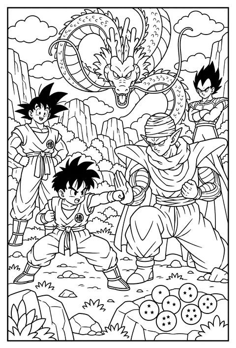Gohan training alongside Piccolo in a rocky canyon coloring page