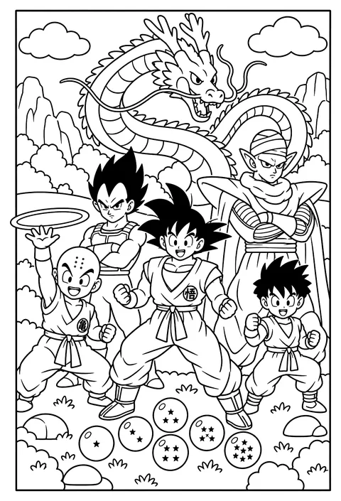 Krillin with his hand raised, forming a Destructo Disc coloring page