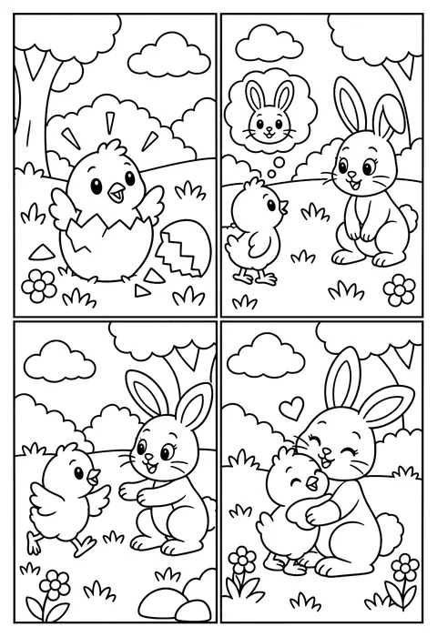 Four-panel comic coloring page