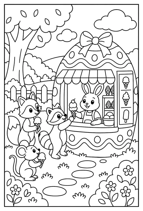 An ice-cream stand shaped like an egg coloring page