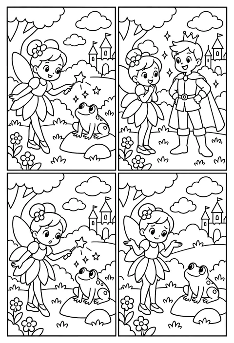 Four-panel comic coloring page