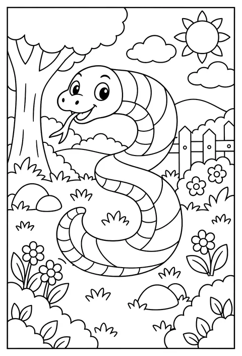 Number 3 as a snake with three stripes coloring page