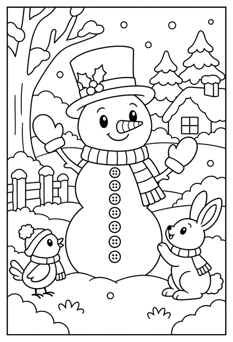 Number 8 as a snowman with eight buttons coloring page