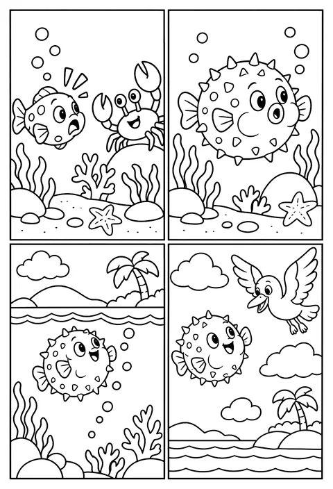 Four-panel comic coloring page