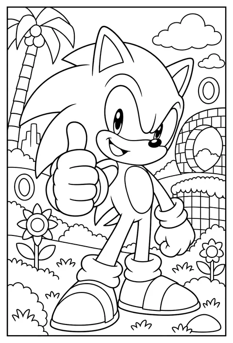 Sonic doing a thumbs-up close-up portrait coloring page