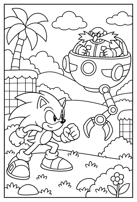 Dr. Eggman in his Egg Mobile with a claw arm coloring page