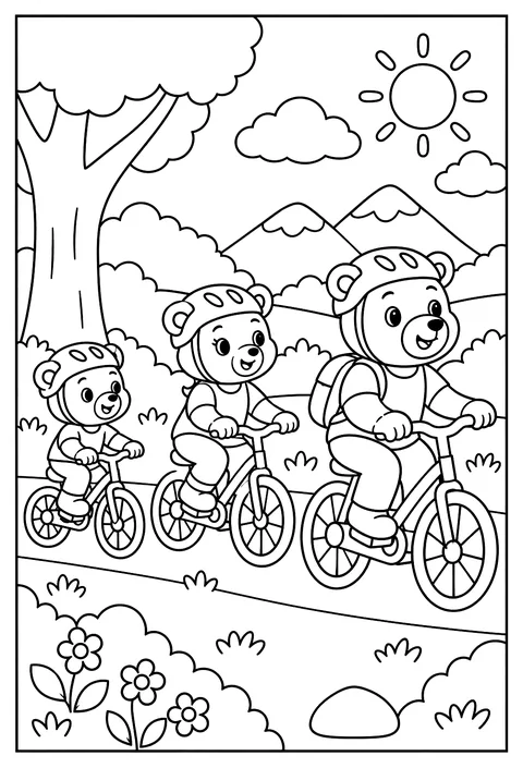 A family bike ride in a row coloring page