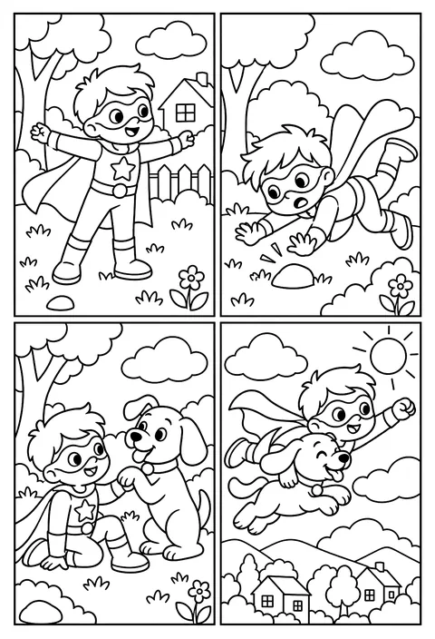 Four-panel comic coloring page