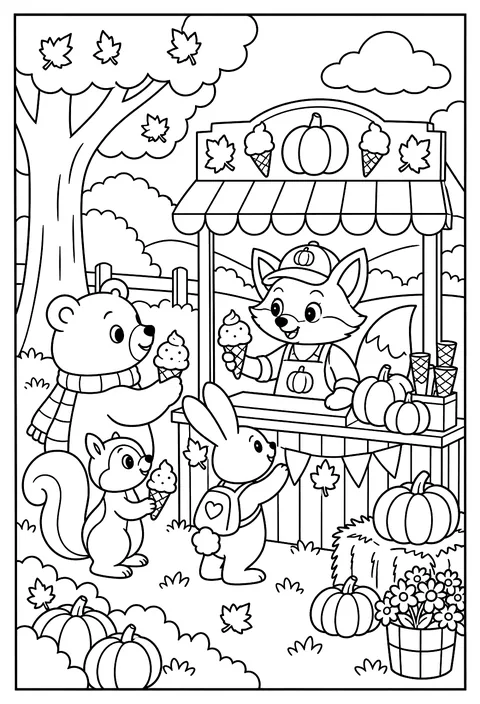 A pumpkin-pie ice-cream stand coloring page